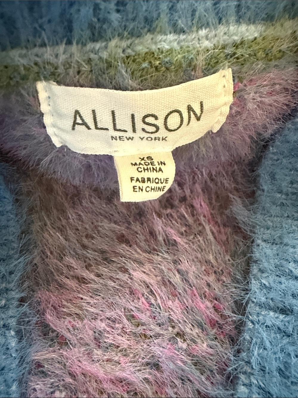 Allison New York Alma Cardigan XS Fuzzy Fair Isle Mohair Blend Grandpa Sweater - Picture 2 of 7
